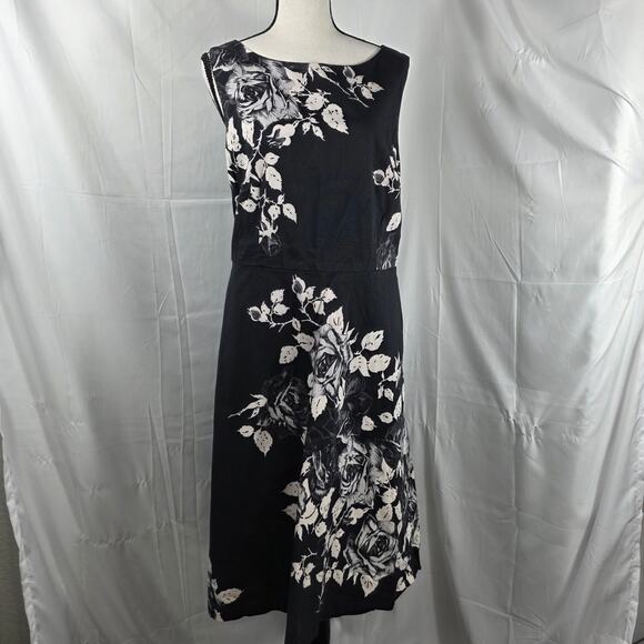 Talbots RSVP Dress Women 12 Black White Floral A-Line Sleeveless Cotton Blend - Picture 2 of 12